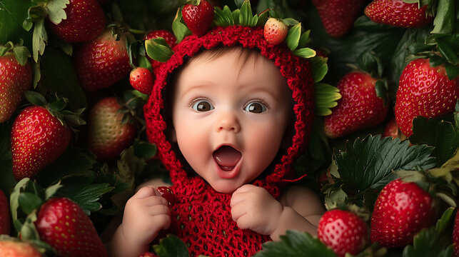Baby Dressed as a Strawberry Fruit