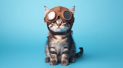 Adorable Cat Dressed as Pilot with Aviator Goggles
