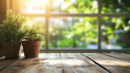 Sunny Day Table With Green Plants
