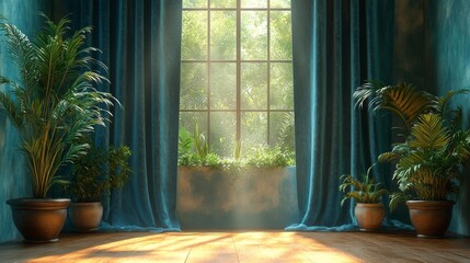 Sunlit Room with Houseplants by the Window Generative AI