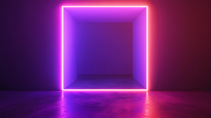 Fototapeta premium Neon glowing square background