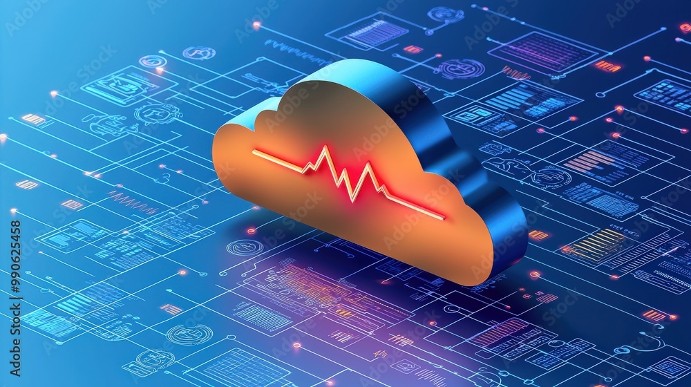 Poster glowing 3d cloud with data visualization elements