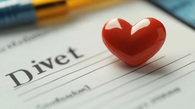 A red heart sits on a divet form, symbolizing love or affection in a formal context.