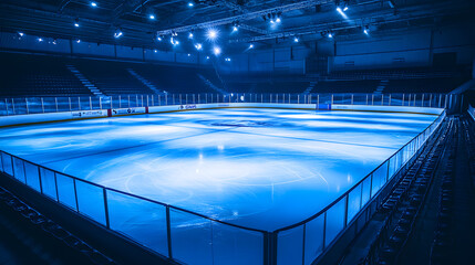 Fototapeta premium Imagine 3dIlluminated hockey ice rink in a large arena ready at nighttime 