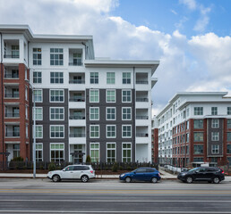 New Modern House Apartment Buildings in Vancouver BC. Canadian modern residential architecture. Real estate.