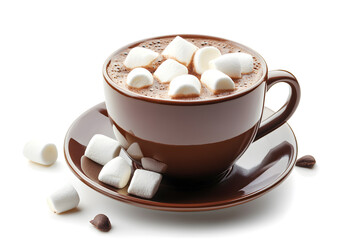 Delicious Cup of Hot Chocolate with marshmallow Isolated on a White Background