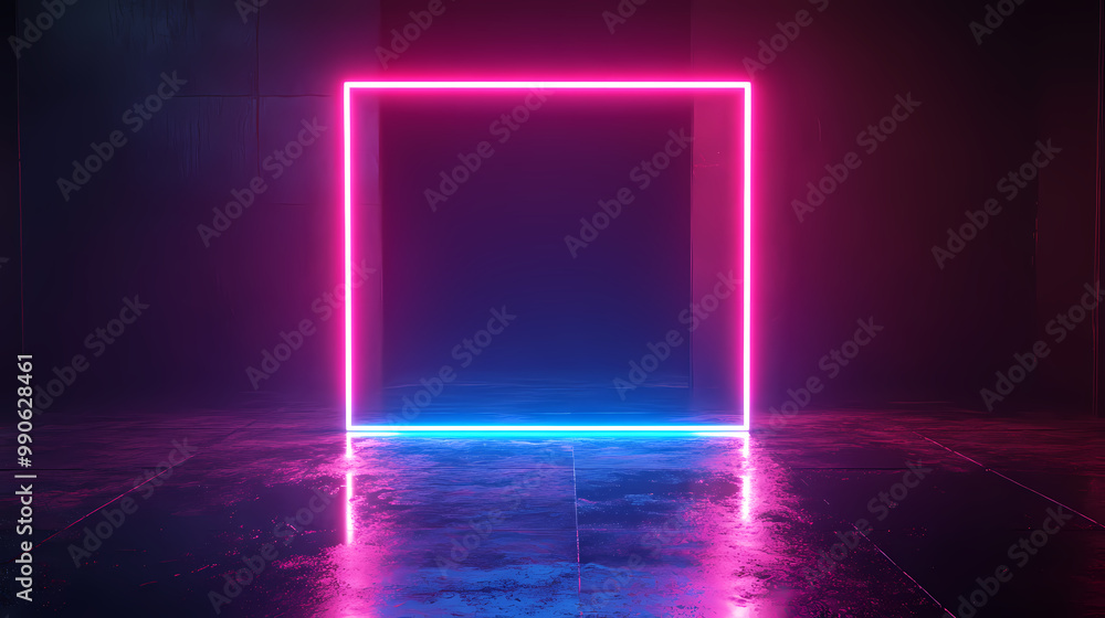 Wall mural Neon glowing square background