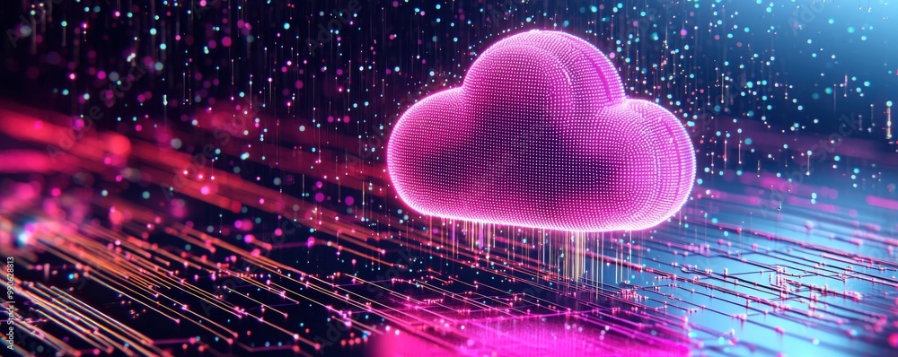 Poster digital cloud render with 3d effects and colors