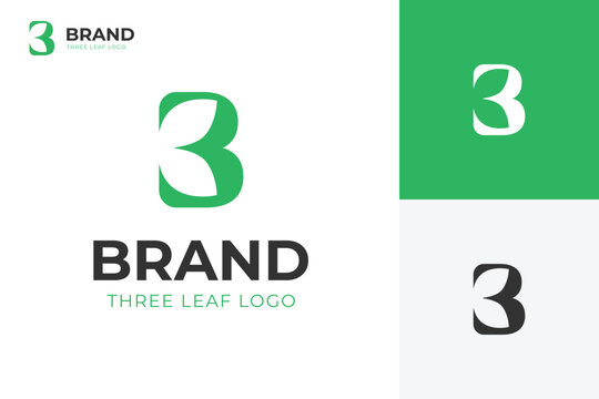 Simple and clean letter b leaf logo icon design with three number design concept for bio symbol or beauty logo design