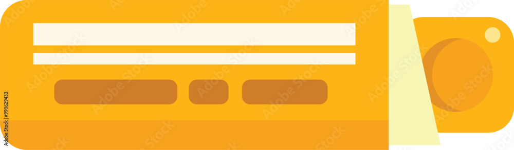Poster simple vector illustration of a yellow glue stick lying horizontally with its orange cap open