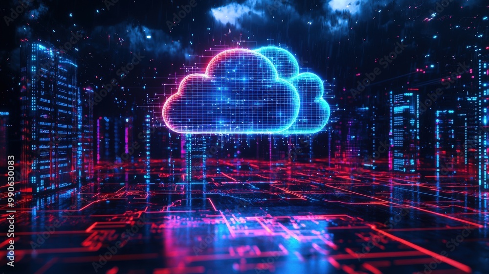 Aufkleber futuristic digital cloud rendering in 3d environment
