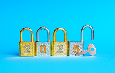 Padlocks and Key Displaying 2025 on Blue Background