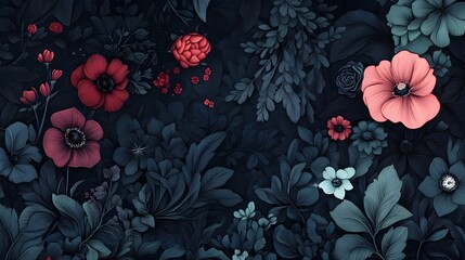 Dramatic Gothic-Style Floral with Detailed Botanical Accents