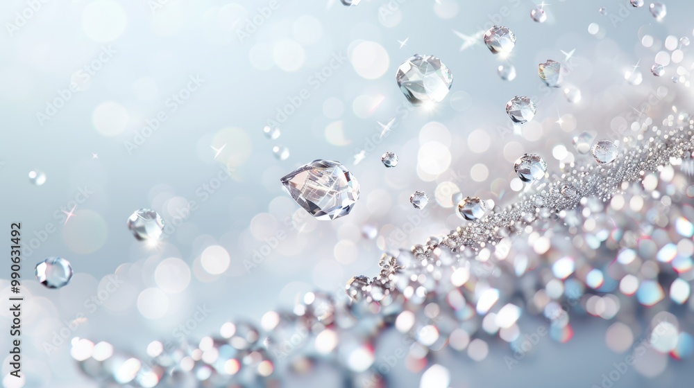 Poster glittering sparkles cascading across a pristine white surface, creating a dreamy and magical atmosph