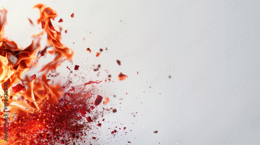 Poster a dynamic portrayal of explosive fire effects, designed to convey motion and energy on a neutral whi