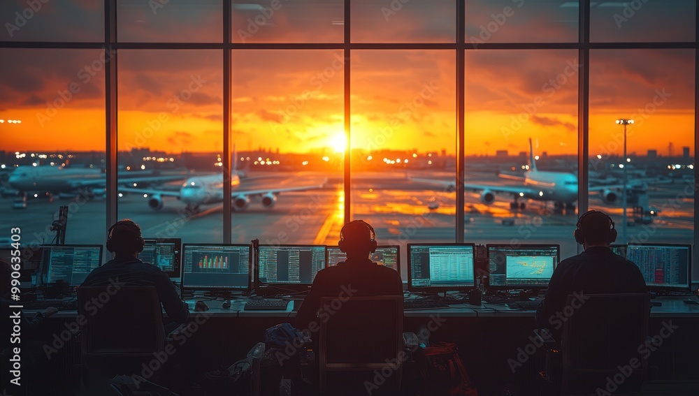 Wall mural Air Traffic Control Tower at Sunset