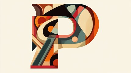 Abstract artistic representation of the letter P with bold curves and geometric patterns
