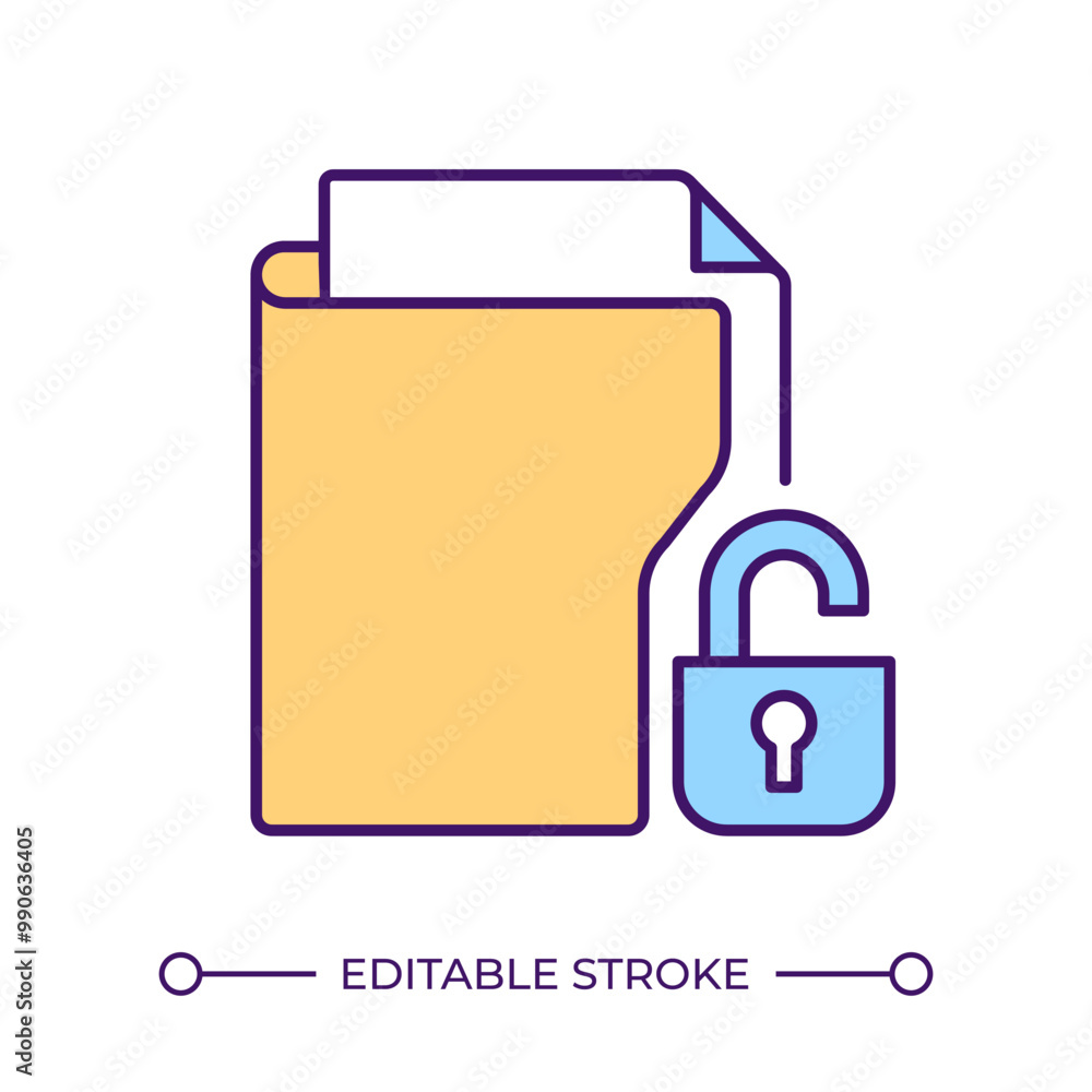 Poster secured folder rgb color icon. unlocked file. document access. open lock. data security. privacy per
