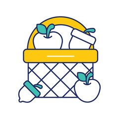 harvest basket color line icon with white background vector stock illustration