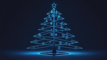 Glowing futuristic christmas tree celebrating christmas eve with neon lights