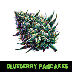 Vector Illustrated Blueberry Pancakes Cannabis Bud Strain Cartoon