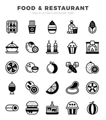 Set of Food and Restaurant Icons. Simple Lineal Filled art style icons pack.