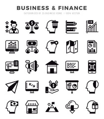 Business & Finance Icons bundle. Lineal Filled style Icons. Vector illustration.