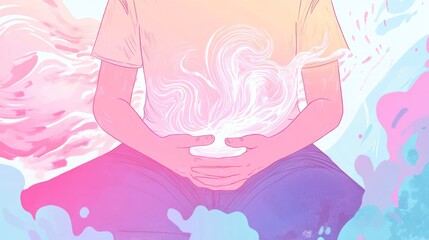 A serene illustration of a person meditating, surrounded by colorful, flowing energy.