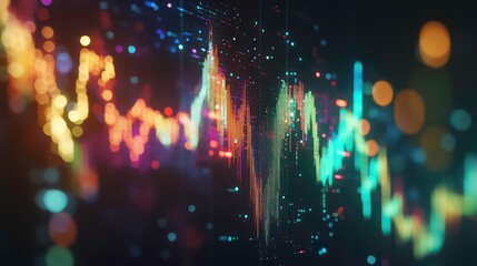Abstract background of colorful lines and lights on a black background.