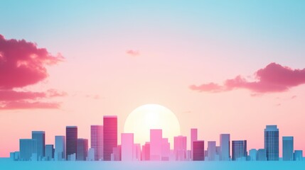 Fototapeta premium A city skyline fading into the distance, buildings becoming hazy silhouettes against a vibrant sunset.
