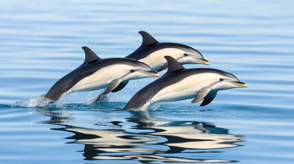 Fototapeta premium Playful Dolphins Swimming in Tranquil Ocean Waters