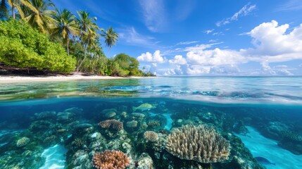 Crystal Clear Tropical Ocean View with Coral Reefs