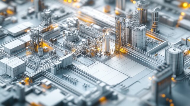 3D illustration of an IoT architecture for a smart factory that boosts automation, flexibility, and efficiency in the production process.