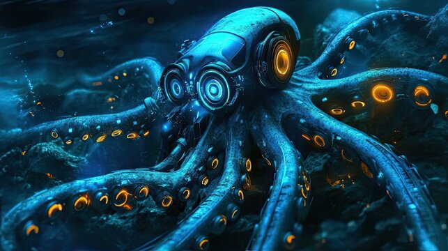 Futuristic Mechanical Octopus with Glowing Lights