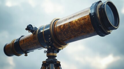 A telescope set up on a tripod, ready for stargazing in cloudy conditions