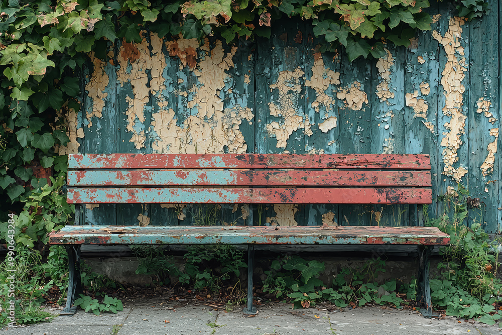 Canvas Prints A brand new, well-kept park bench sits next to an old, rusty bench covered in peeling paint.