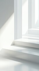 Obraz premium Stylish white steps create a serene atmosphere, enhanced by gentle lighting in a modern space