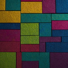 Fototapeta premium Colorful abstract geometric shapes in various shades of green, yellow, red, and purple