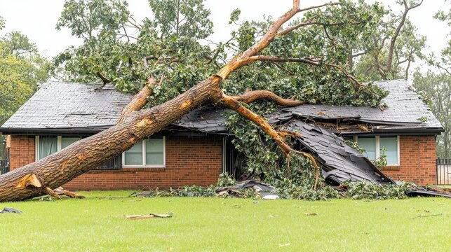 Storm Damage to Home with Fallen Tree