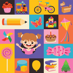 Colorful Concept Design With Childish Illustrations