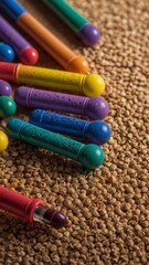 Colorful crayons on textured surface