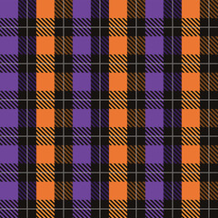 Haloween purple orange blacck checkered background, plaid texture seamless pattern fabric checkered background, gingham background