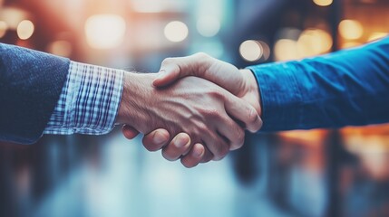 Two business professionals shake hands to finalize a deal in a modern office setting during the early afternoon