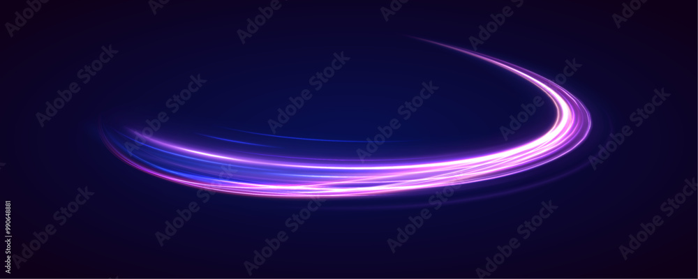Poster light and stripes moving fast over dark background. abstract background in blue and purple neon glow