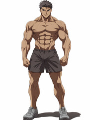 Fototapeta premium Muscular Anime Manga Hero – Powerful Buff Character
