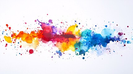 Abstract, colorful ink splatters on a white background