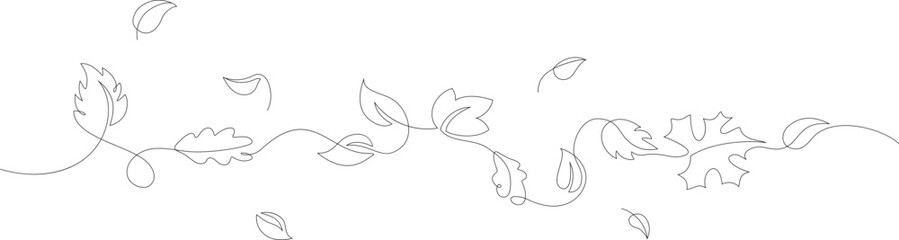 autumn leaves in line art style,black outline border , one hand drawn continuous line, isolated vector illustration, design element for greeting cards,invitation,banner,poster
