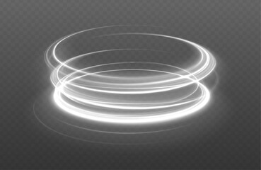 Glowing circular lines white light effect. Rotating shiny rings of white snow illustration for winter design. 