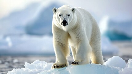 Majestic Polar Bear Standing on Frozen Arctic Landscape