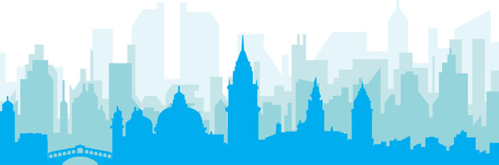 Fototapeta premium Blue panoramic city skyline poster with bluish misty transparent background buildings of VENICE, ITALY